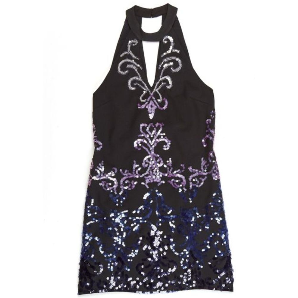 NWT Nicole Miller Ombre Sequins Keyhole Halter 2